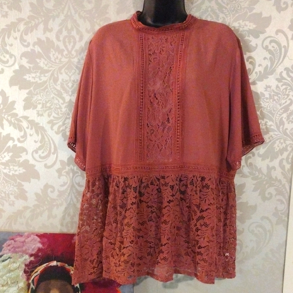 Love J Boxy Red and Pink Dolman Sleeve Blouse